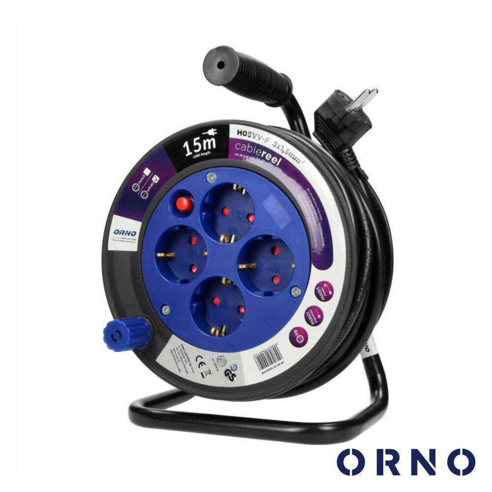Extensão Elétrica C/ Enrolador 4x Schuko 15m ORNO - (OR-AE-13171(GS)15)