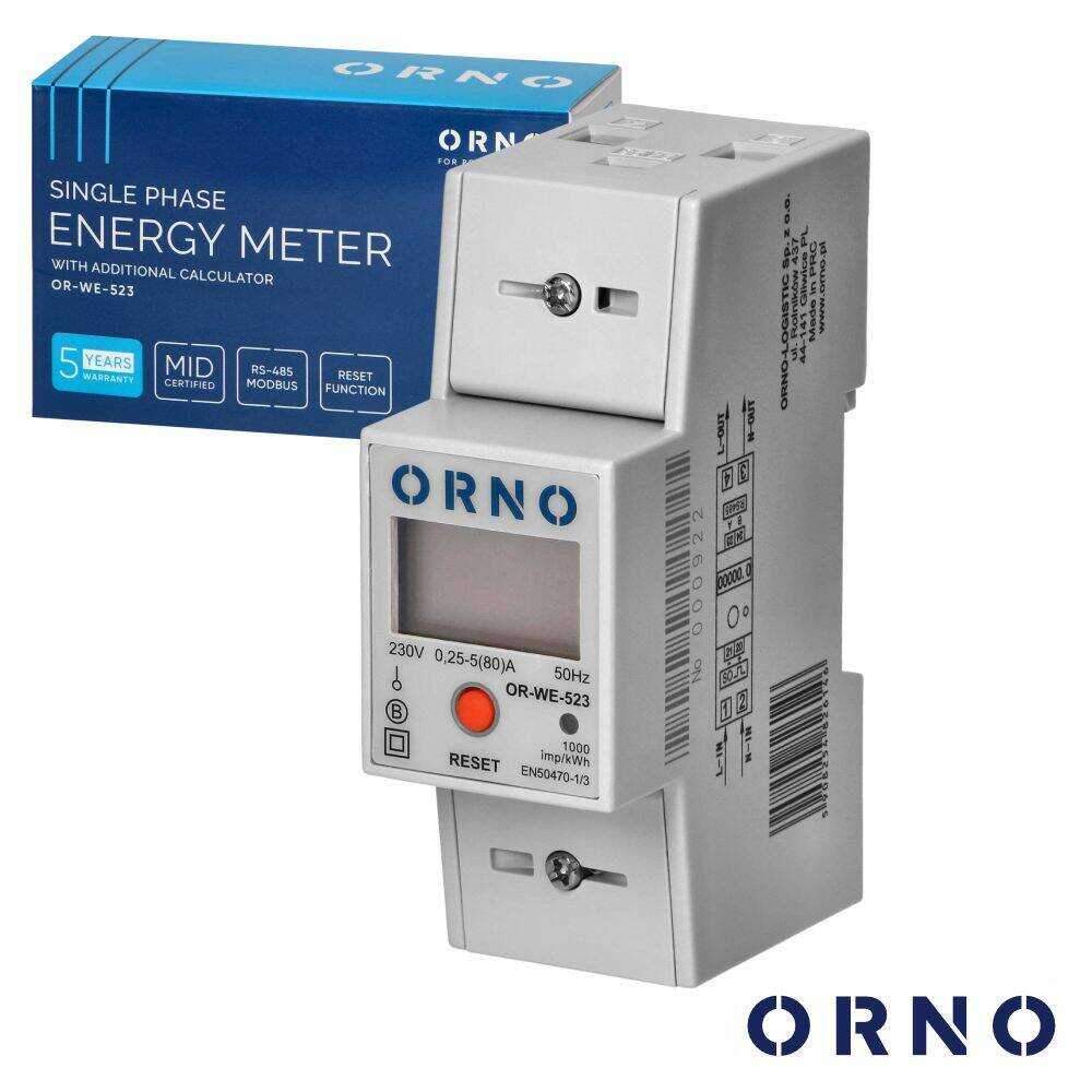 Contador De Energia 230V/80A 2 Módulos P/ Calha Din ORNO - (OR-WE-523)