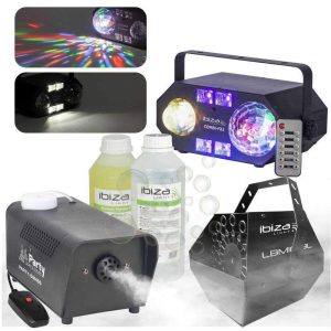 Projetor PAR 12 LEDs Máquina de Fumo 400W e Líquido Fumo 1L - (PARTY-SET-03)