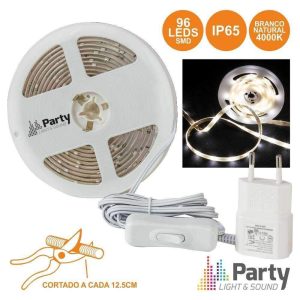 Fita 96 LEDS 3528 Branco Natural E Alimentador 3m PARTY - (PARTY-STRIP300WH)
