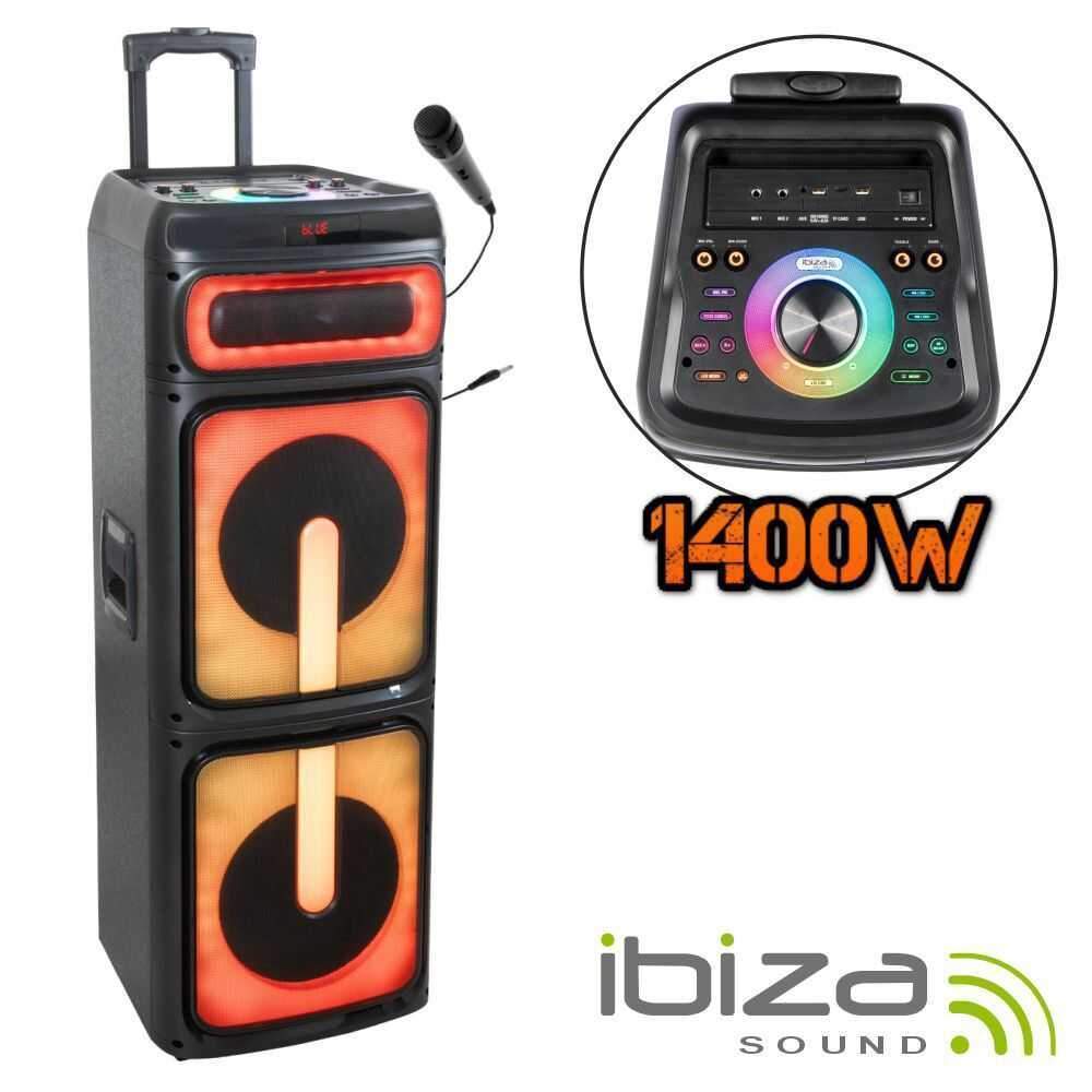 Coluna Amplificada 2x10" 1400W USB/MICRO/AUX LED TWS IBIZA - (STUPDJ1400)