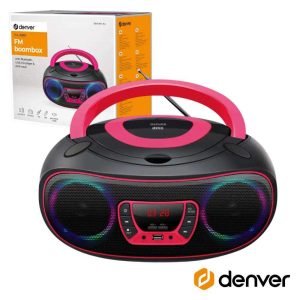 Rádio Portátil Leitor FM/BT/Cd/USB Colunas 2x2W LEDS DENVER - (TCL-212BTPINK)