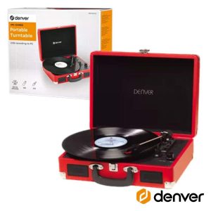 Gira-Discos 33/45/78RPM Vintage 2x1W Vermelho DENVER - (VPL-120RED)