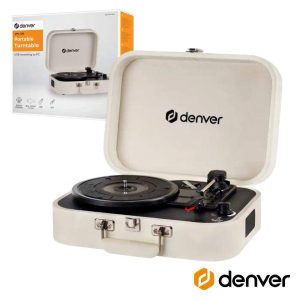 Gira-discos 33/45/78rpm Vintage 2x10w Bege DENVER - (VPL-130)