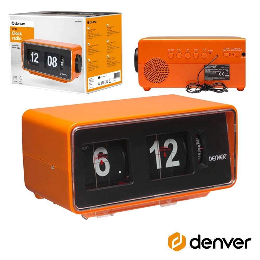 Relógio Despertador FM Pll Retro Laranja C/ Palhetas DENVER - (CR-425)