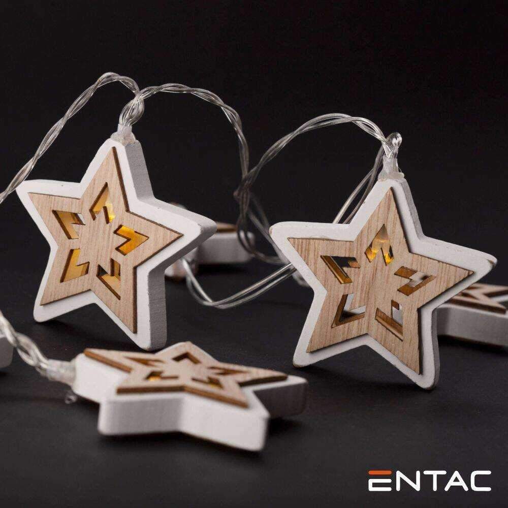 Luzes de Natal 10 LED Estrelas Madeira a pilhas 1.65m ENTAC - (ECL-WS-10WW)