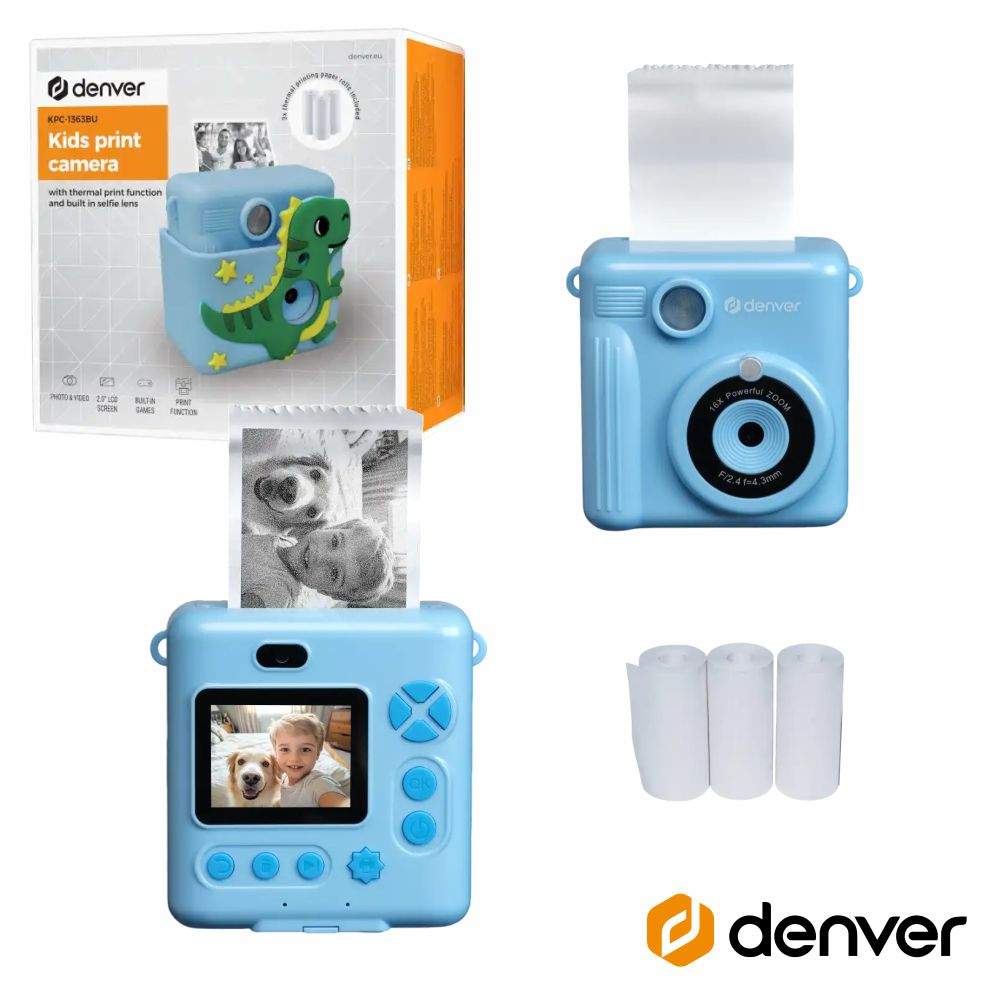 Câmara Digital Azul P/ Crianças C/ Impressora Dino DENVER - (KBPC-1363BU)