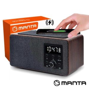 Rádio Despertador C/ Carregador QI MicroSD/FM/AUX/BT MANTA - (RDI910WC)