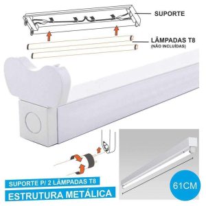 ARMADURA 60CM P/ 2 LÂMPADAS TUBULARES T8 - (31117)
