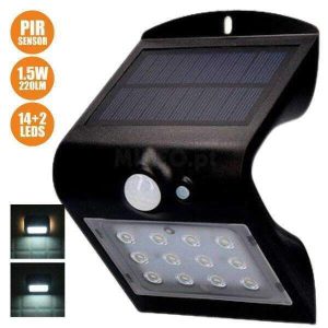 Aplique Exterior Solar C/ Sensor 1.5W 220lm Preto - (31840)