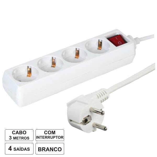 Extensão Elétrica 4x Schuko C/ Interruptor 3m - (41044)