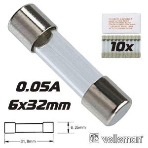 Fusível 6x32 Fusão Lenta 0.05a (10X) VELLEMAN - (6FU0.05N)