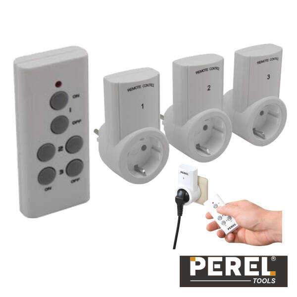 Conjunto De 3 Tomadas Elétricas C/ Comando S/Fios Perel - (7500-3N2-G)