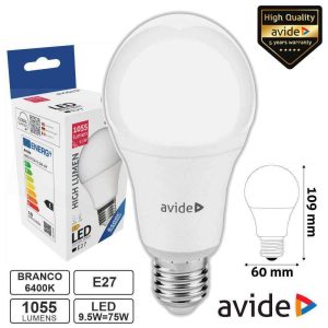 Lâmpada LED E27 Globo A60 9.5W 230V 6400K 1055lm AVIDE - (ABG27CW-9.5W-AP)