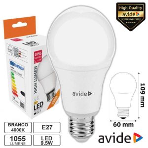 Lâmpada LED E27 Globo A60 9.5W 230V 4000K 1055lm AVIDE - (ABG27NW-9.5W-AP)