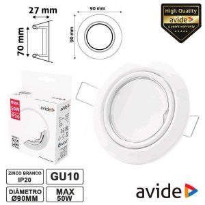 Aro Redondo Ajustável Branco P/ MR16-GU10 AVIDE - (ABGU10F-NS-W)