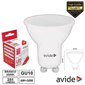 Lâmpada LED GU10 Spot 4W 230V 3000k 320lm AVIDE - (ABGU10WW-4W-AP)