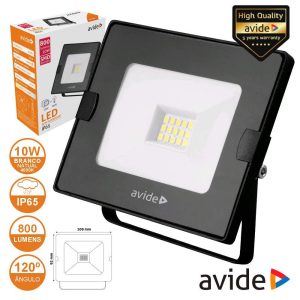 Foco LED 10W 230V 4000k 800lm Preto IP65 AVIDE - (ABSSFLNW-10W)