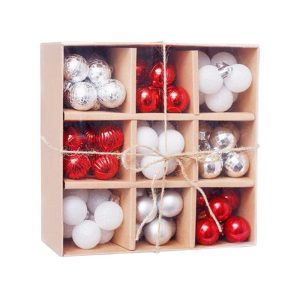 Caixa Decorativa 99 Bolas De Natal Vermelho/Branco/Prateado - (ACB3-CD-RWS-99)