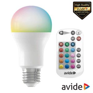Lâmpada LED E27 9.7W A60 RGBW C/ ComandoIR 806lm AVIDE - (ASG27RGBW-9.7W-RC)