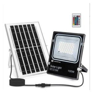 Foco LED C/ Painel Solar 100W RGB 1000lm 5M IP66 Preto - (B1020133F)