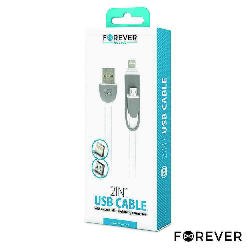 Cabo USB-A 2.0 Macho / Micro USB-B E Apple 8p 1M Branco - Image 2