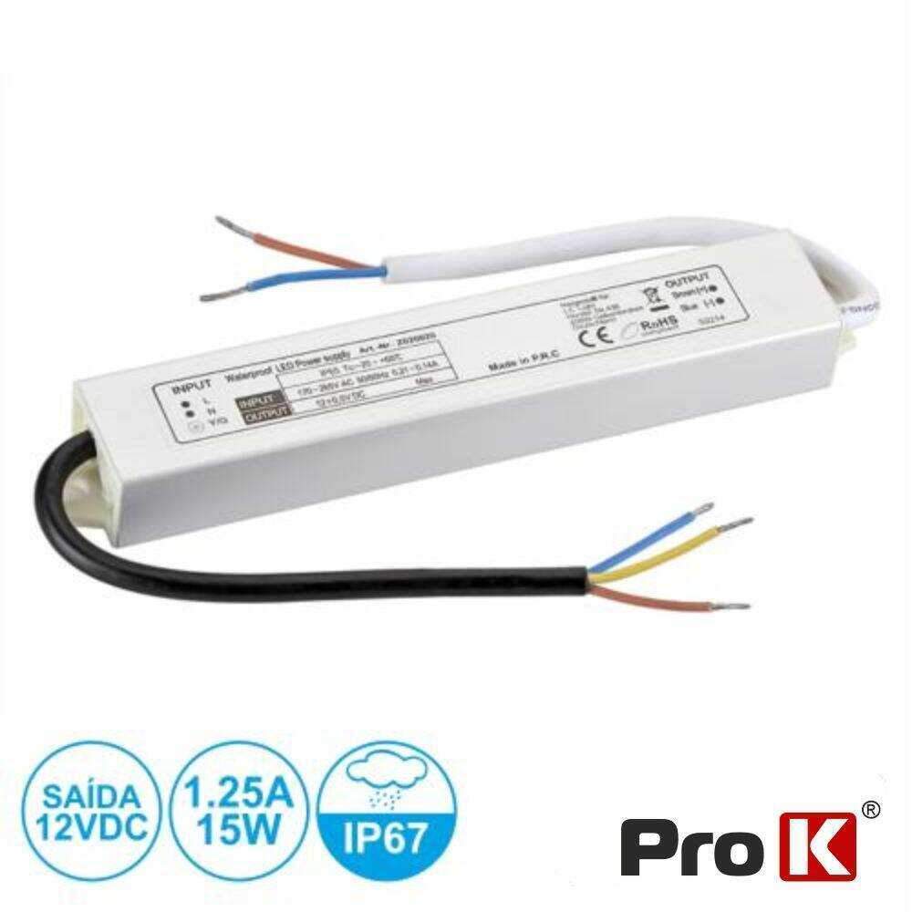 Fonte De Alimentação Estanque 12V 1.25a 15W IP67 PROK - (FAE12V-1A(C))