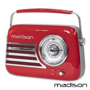 Rádio FM/AUX/BT/USB Extra Bass Vintage 30W Vermelho MADISON - (FREESOUND-VR40R)