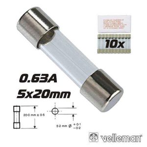 Fusível 5x20 Fusão Lenta 0.63a (10X) VELLEMAN - (FU0.63N)