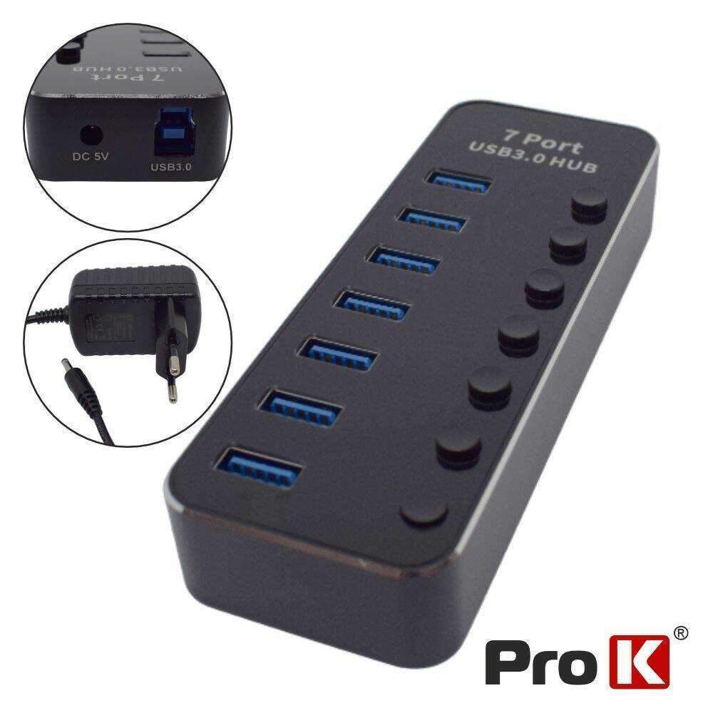 HUB USB 3.0 metálico C/Interruptores 7 Portas C/ Alimentador - (HUBUSB307AMP)