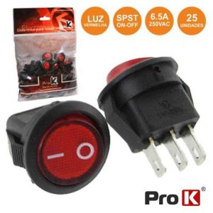 Interruptor Basculante C/ Luz 6a-250v Spst On-Off 25x PROK - (ITR011A/25)