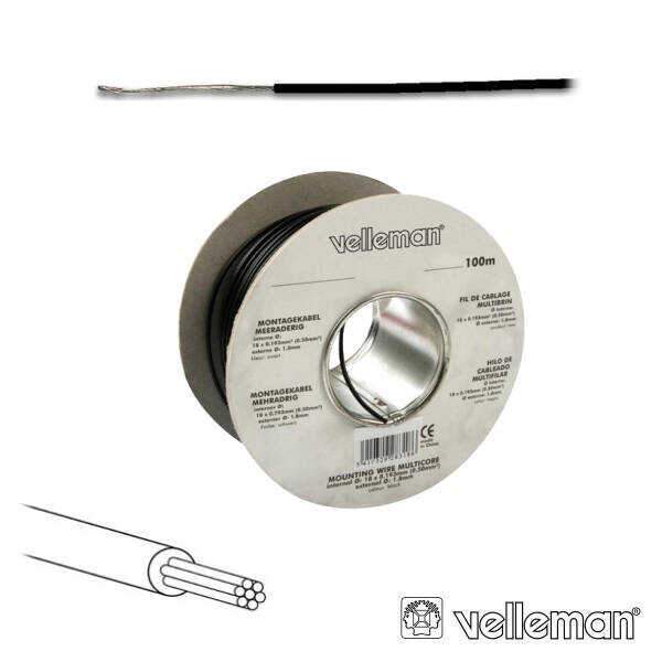Cabo Multifilar Preto 0.20mm Rolo 100m VELLEMAN - (MOWBK)