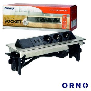 Tomada Elétrica Encastrar 3x Schuko 2x USB Cinzenta ORNO - (OR-AE-1364(GS))