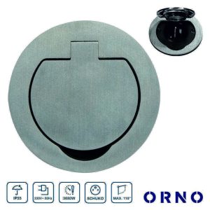 Tomada Elétrica Encastrar Ficha Francesa Cinzenta Ø95mm ORNO - (OR-GM-9030)