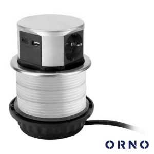 Tomada Elétrica Encastrar 3x Schuko 2x USB Prateado ORNO - (OR-GM-9049(GS)/G)