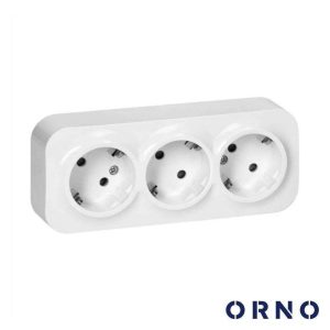 Tomada Elétrica Superfície 3x Schuko ORNO - (OR-OE-7209(GS)/W)