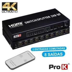 Distribuidor HDMI Amplificado 2 Entradas 8 Saídas 4k PROK - (PK-HDMI2E8S)