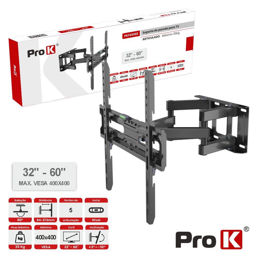 Suporte TV Articulado 5 pontos 32-60" 35kg Vesa 400x400 PROK - (PKFX0302)