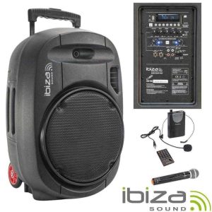 Coluna Amplificada 12" 700W USB/BT/SD/Bat UHF Preta IBIZA - (PORT12UHF-MKII)