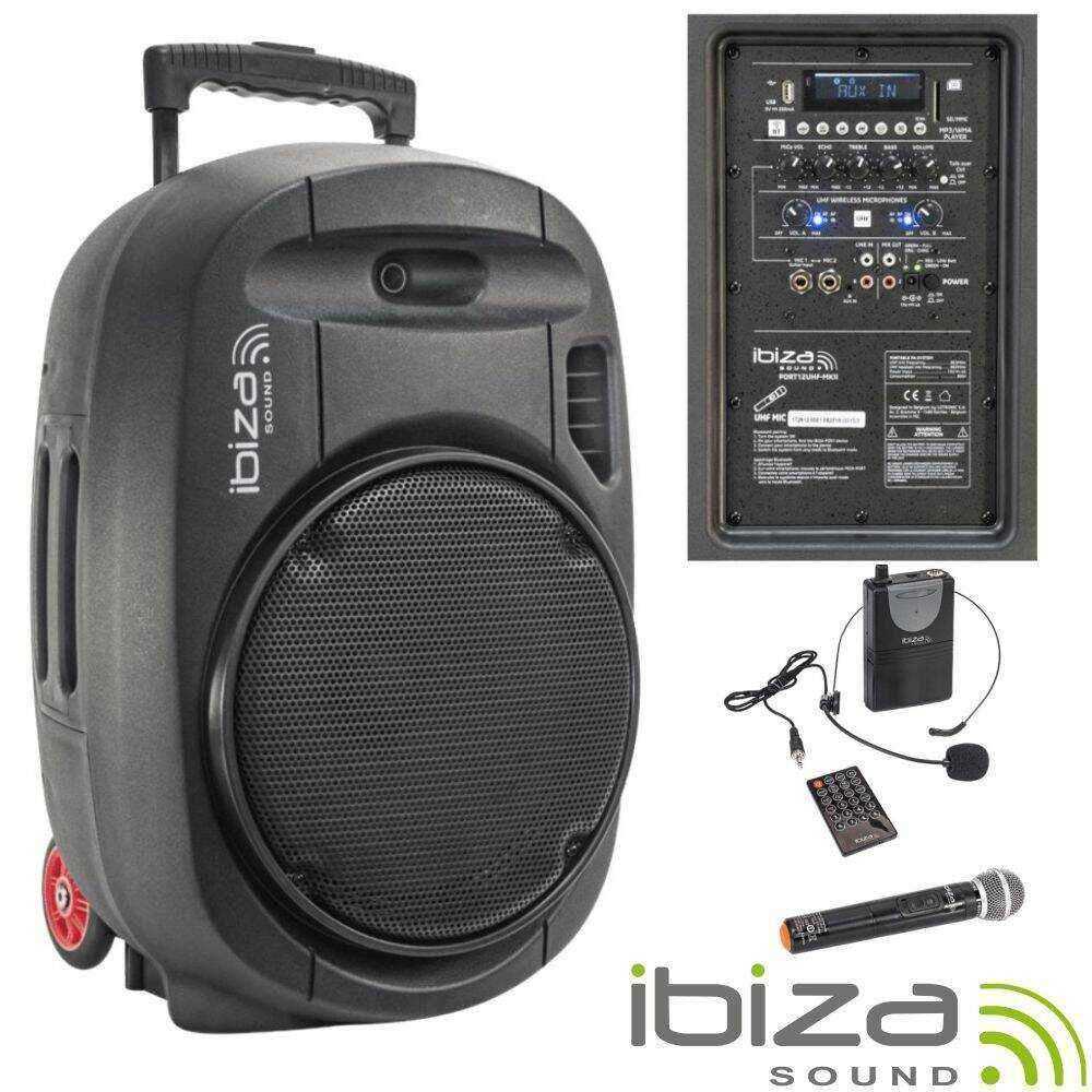 Coluna Amplificada 12" 700W USB/BT/SD/Bat UHF Preta IBIZA - (PORT12UHF-MKII)