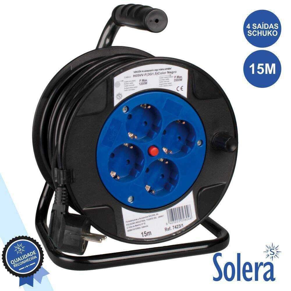 Extensão Elétrica C/ Enrolador 4x Schuko 15m SOLERA - (SLR-7423/2)