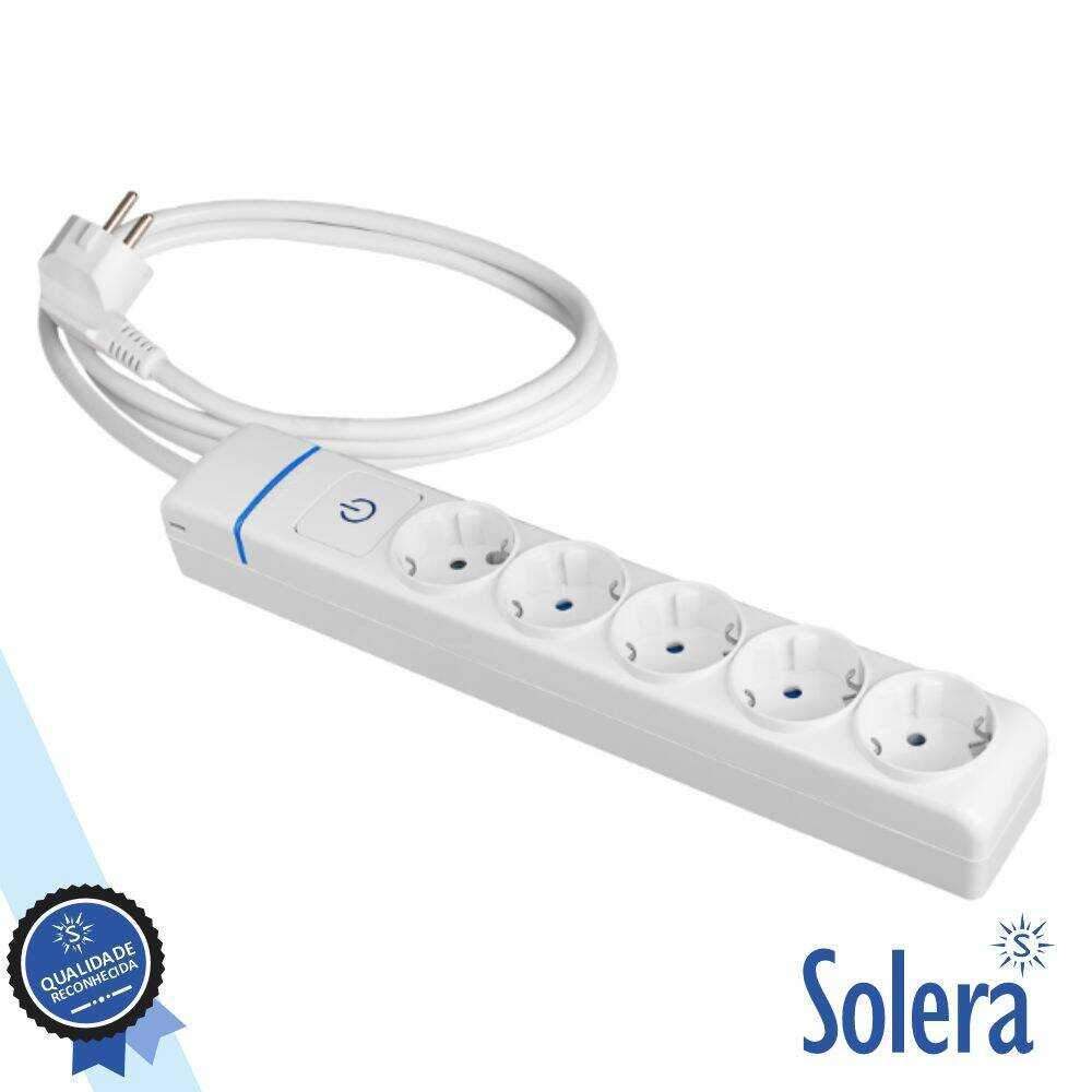 Tomada Elétrica C/ 5 Saídas Interruptor 1.5M Branco SOLERA - (SLR-8015PIL)
