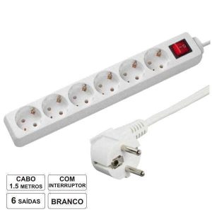 Extensão Elétrica 6x Schuko C/ Interruptor 1.5m - (TE6CB1(E))