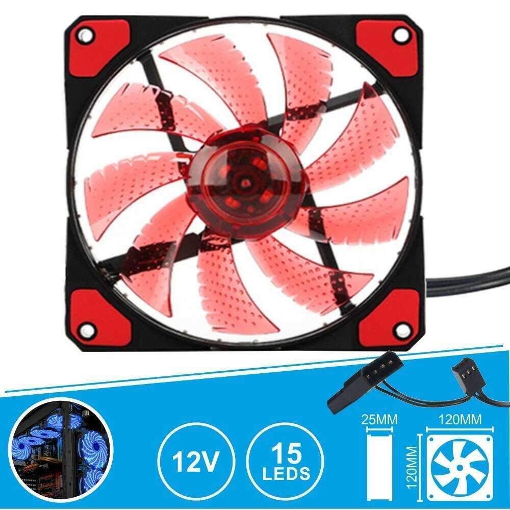 Ventilador 12V 120x120x25mm C/ 15 LEDS Vermelhos - (VENLED120R)