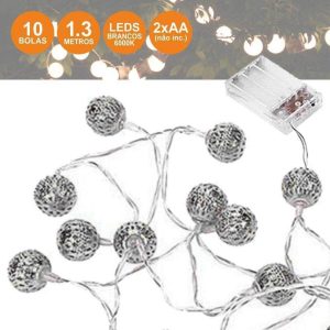 Grinalda De 10 Bolas Prateadas LED Branco Frio 1.3m - (XML42S)
