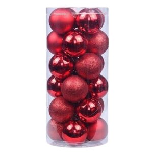 Conjunto 24 Bolas De Natal Vermelho Caixa Cilindrica - (ACB8-T-R-24)