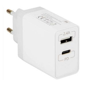 Alimentador Compacto USB / USB-C 5V 3A Branco PD - (ACUSBC113.0)