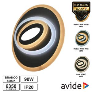 Candeeiro Teto/Parede LED 90W 3000K-4000K-6400K AVIDE - (ADO3S-90W-OLV)