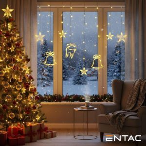 Grinalda 135 LEDs 2.7W Cortina de Sinos/Renas/Estrelas 3x0.7 - (ECCL-135WW-BD)