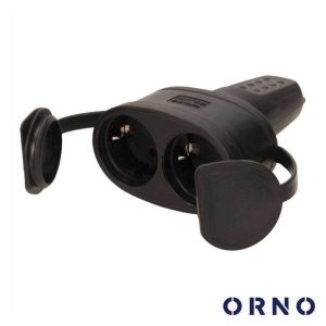 Ficha Elétrica Adaptadora 2x Schuko IP44 ORNO - (OR-AE-13117(GS))